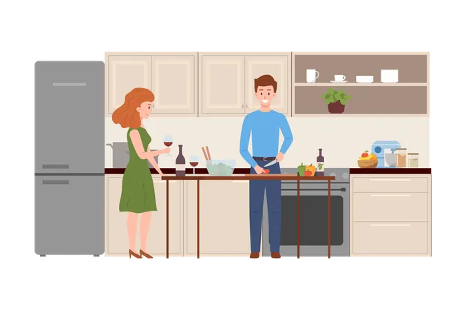 Happy young man and woman cooling together  Illustration