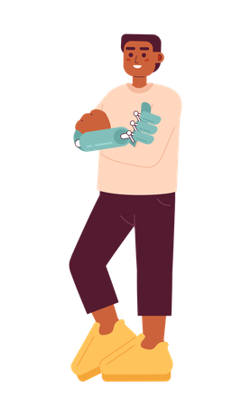 Happy young man crossed hand and bionic hand  Illustration
