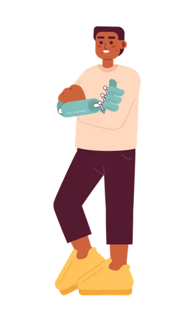 Happy Young Man Crossed Arms And Bionic Hand Semi Flat Color Vector Character Editable Full Body Person With Disability On White Simple Cartoon Spot Illustration For Web Graphic Design Illustration
