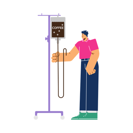 Happy young man holding dripper with coffee  Illustration
