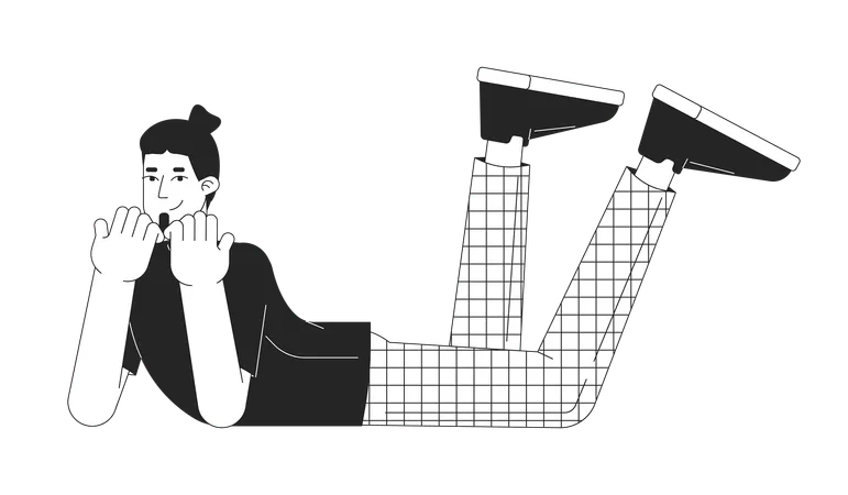 Happy Young Man Lying Black And White 2 D Line Cartoon Character Taking Break Caucasian Male Resting Isolated Vector Outline Person Relaxation On Free Time Monochromatic Flat Spot Illustration Illustration