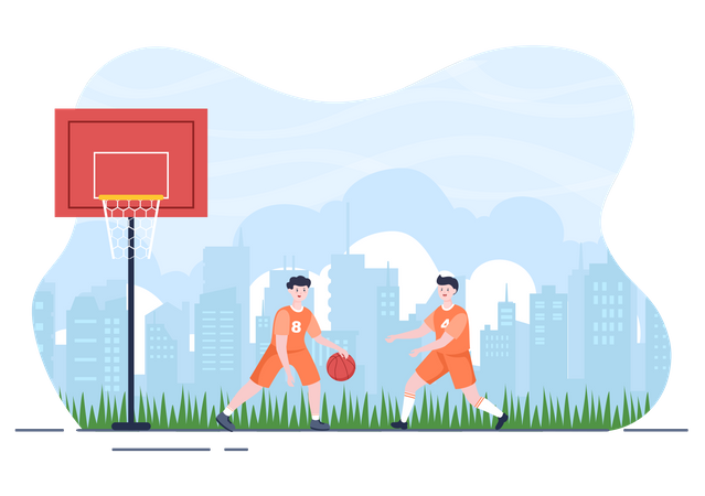 Happy Young Man Playing Basketball Illustration
