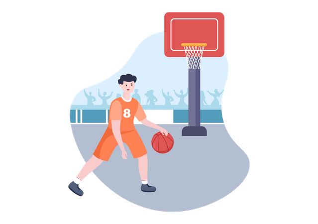 Happy Young Man Playing Basketball Illustration