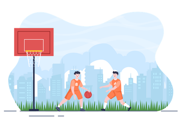 Happy Young Man Playing Basketball  Illustration