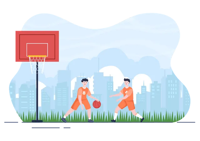 Happy Young Man Playing Basketball  Illustration