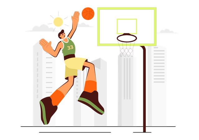 Happy Young Man Playing Basketball  Illustration
