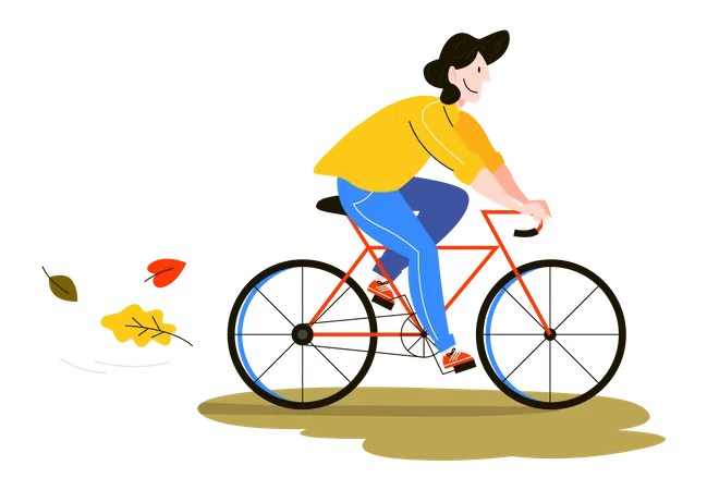 Happy Young Man Ride Bicycle Side View Healthy And Active Lifestyle Guy On The Bike Autumn Season Isolated Vector Illustration In Cartoon Style Illustration