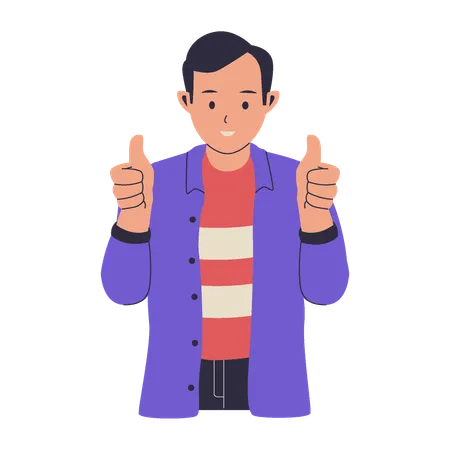 Happy young man showing thumbs up  Illustration