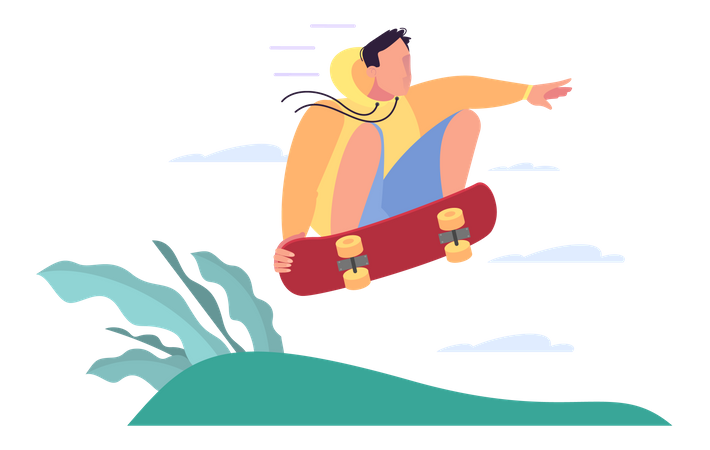 Happy young man skateboarding in park  Illustration
