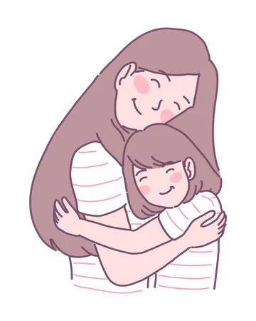 Happy young mom caring her daughter Illustration