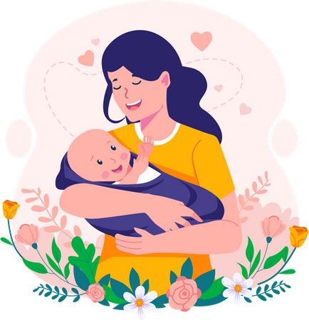 Happy young mother with her little cute baby  Illustration
