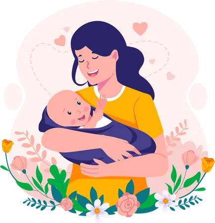 Happy young mother with her little cute baby  Illustration