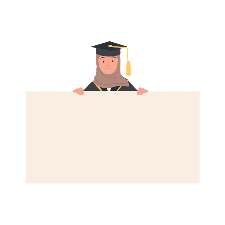 Happy Young Muslim Woman Graduate with Board Sign  Illustration