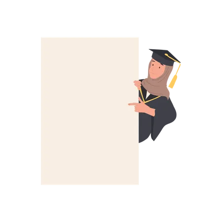 Happy Young Muslim Woman Graduate with Board Sign  Illustration