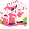 illustration people holding indonesian flag
