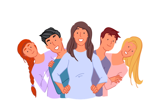 Happy young people standing together  Illustration