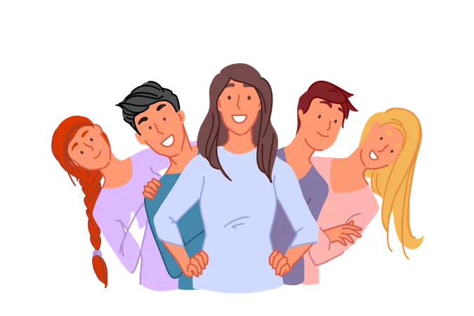 Happy young people standing together  Illustration