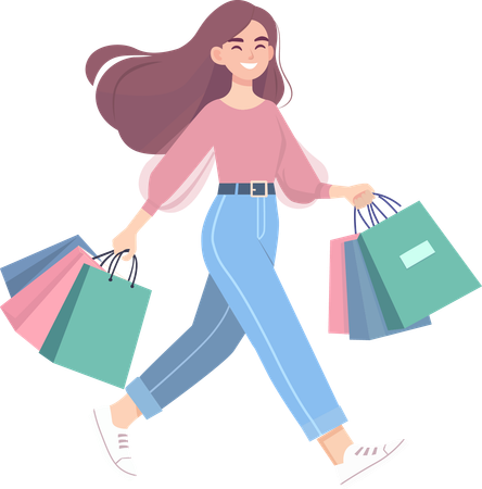 Happy young woman holding shopping bags  Illustration