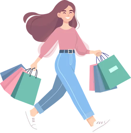 Happy young woman holding shopping bags  Illustration