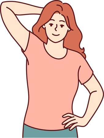 Happy young woman showing her smooth whitening clean armpit.  Illustration