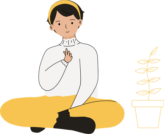 Happy young woman sitting and showing heart sign with her finger Illustration