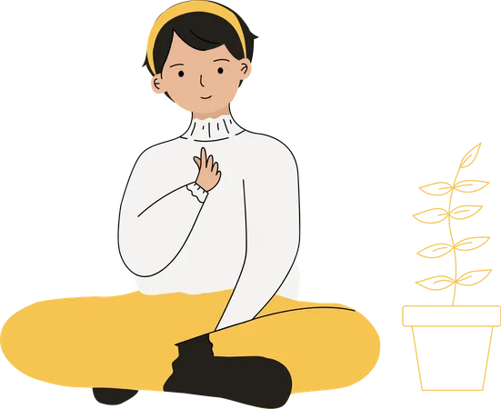 Happy young woman sitting and showing heart sign with her finger  Illustration