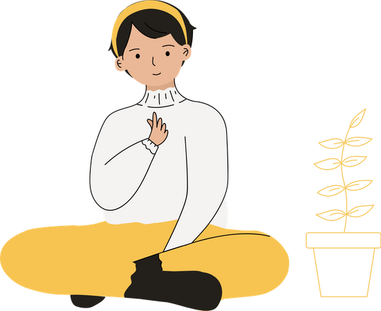 Happy young woman sitting and showing heart sign with her finger  Illustration