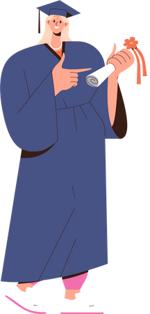 Happy young woman student pointing at diploma certificate  Illustration