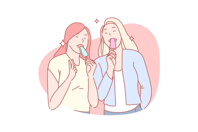 Happy young women with gelato  Illustration