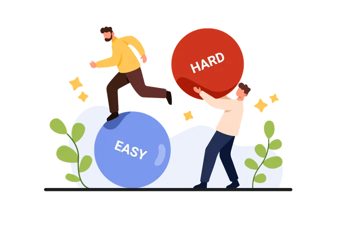 Hard And Easy Solutions To Problem Right Choice Tiny People Choose Complex And Simple Decision To Solve Business Task Characters Rolling Ball And Carrying In Hands Cartoon Vector Illustration Illustration