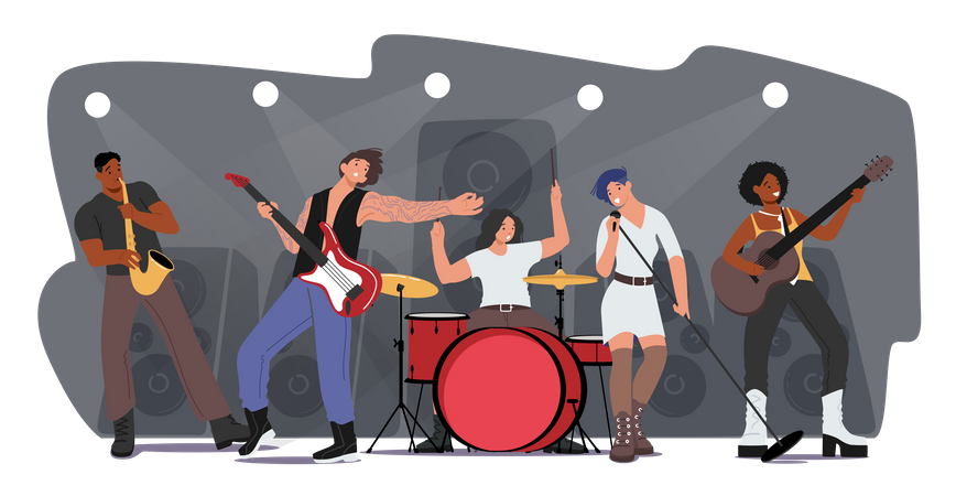 Hard Rock Band Performing Live At Concert  Illustration