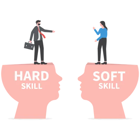 Hard VS Soft Skills Concept Human Head With Businessman People Office Workers Empathy Communication Idea Development Multiple Intelligences Vector Illustration Illustration