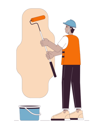Hardhat contractor painting wall  Illustration