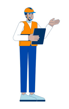 Hardhat indian supervisor giving instructions with tablet  Illustration