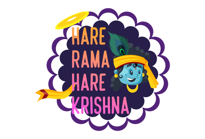 Hare Rama Hare Krishna Text mit dem Gesicht von Lord Krishna Janmashtami Festival Slogan  Illustration