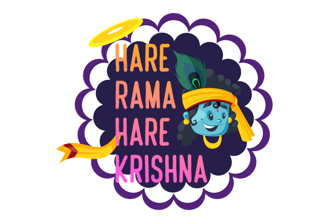 Hare Rama Hare Krishna Text with Face of lord Krishna Janmashtami Festival Slogan Illustration