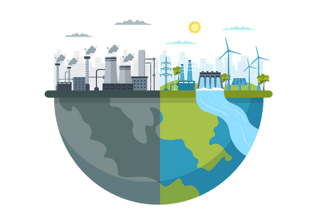 Harmful effects on earth by heavy industrial pollution  Illustration