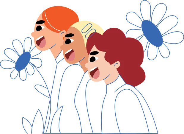 A Group Of Three Diverse Women Laugh Together Among Flowers Representing The Harmony And Joy Found In Diversity This Illustration Highlights The Beauty Of Different Backgrounds Coming Together In Celebration Illustration