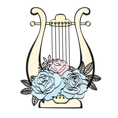 HARP Musical Floral Cartoon Wedding  Illustration