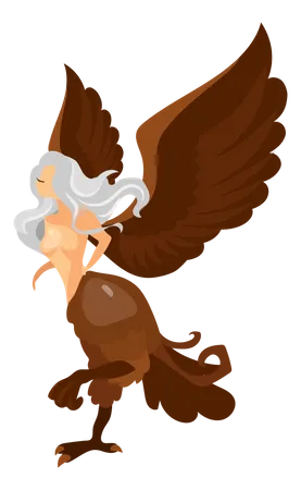 Harpy Flat Vector Illustration Half Woman Half Bird Creature Fantastical Monster Storm Wind Personification Greek Mythology Fairy Beast Isolated Cartoon Character On Color Background Illustration