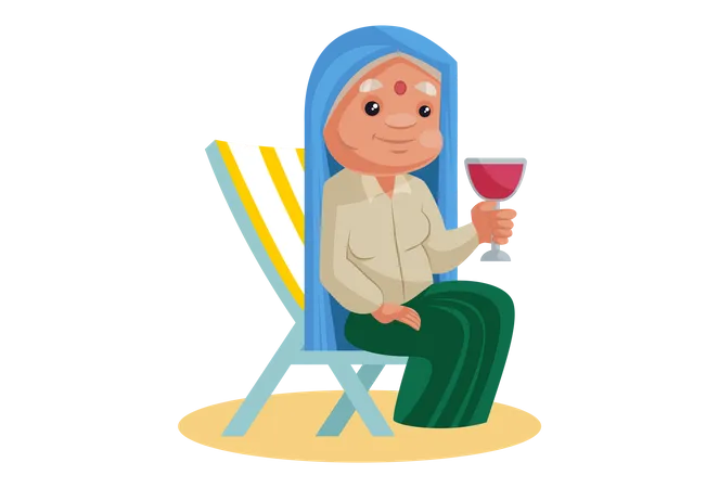 Haryanvi Mujer bebiendo bebida fría en vacaciones de verano  Ilustración