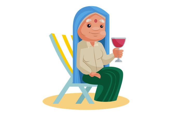 Haryanvi Woman drinking cold drink in summer vacation  Illustration