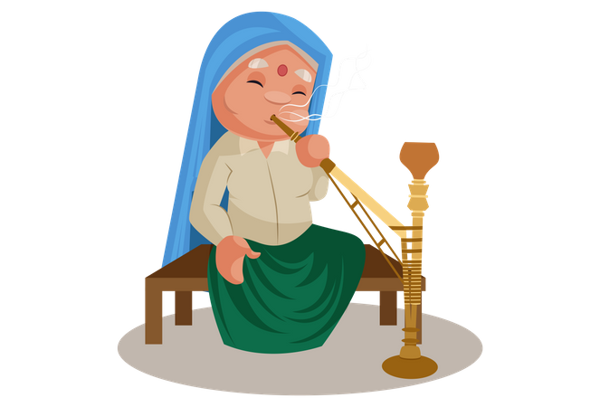 Haryanvi Woman enjoying hookah  Illustration