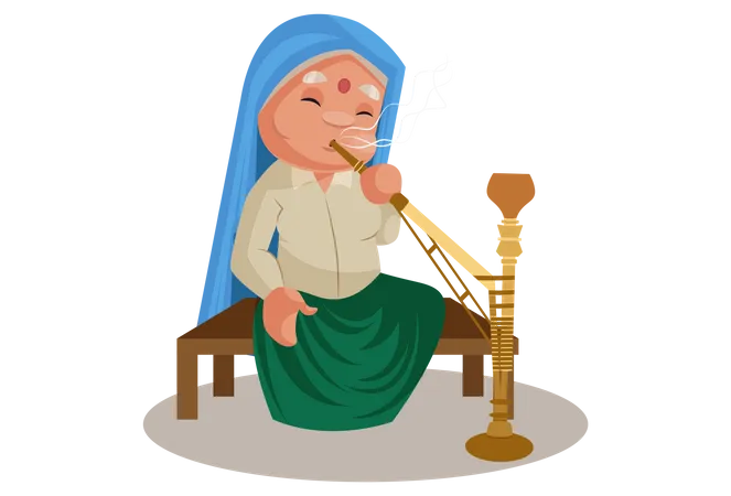 Haryanvi Woman enjoying hookah  Illustration