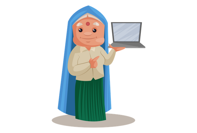 Haryanvi Woman holding laptop Illustration