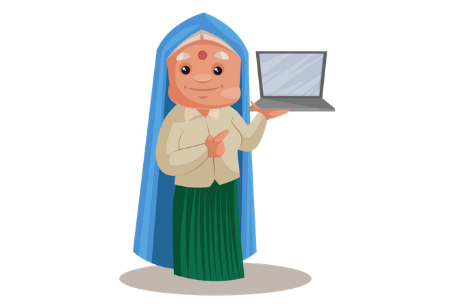 Haryanvi Woman holding laptop  Illustration