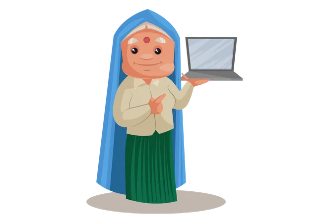 Haryanvi Woman holding laptop  Illustration