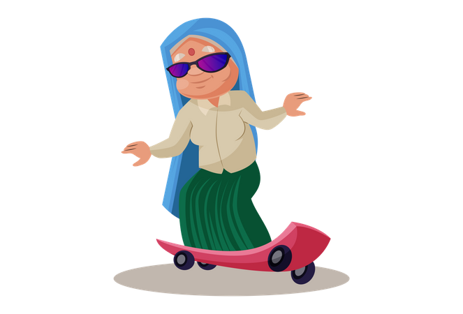 Haryanvi Woman riding Skateboard Illustration