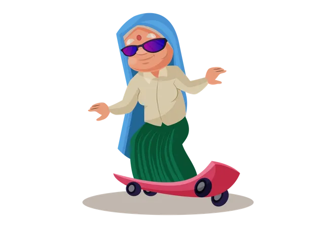 Haryanvi Woman riding Skateboard Illustration