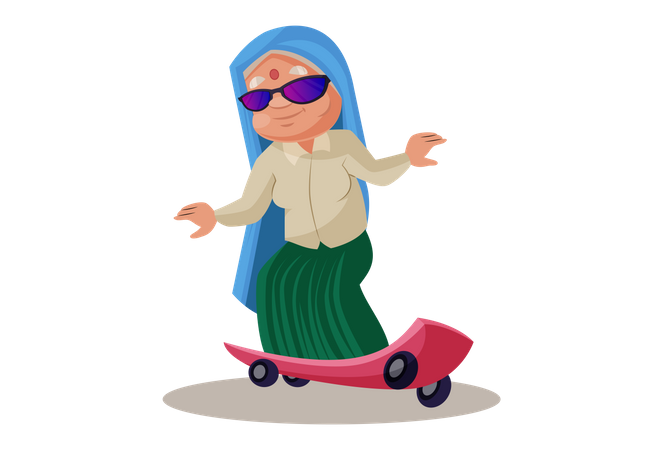 Haryanvi Woman riding Skateboard  Illustration